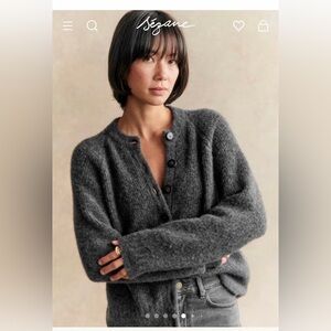 Sezane Charcoal Gray Button-Front Wool Cardigan